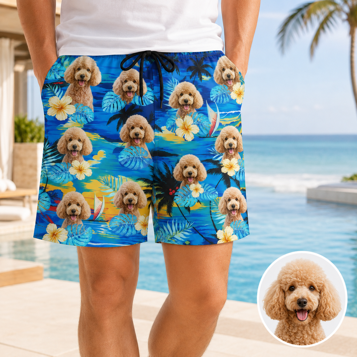 Custom Photo Dog Beach Shorts Personalized Pet Face Swim Trunks for Dog Lovers THUC99