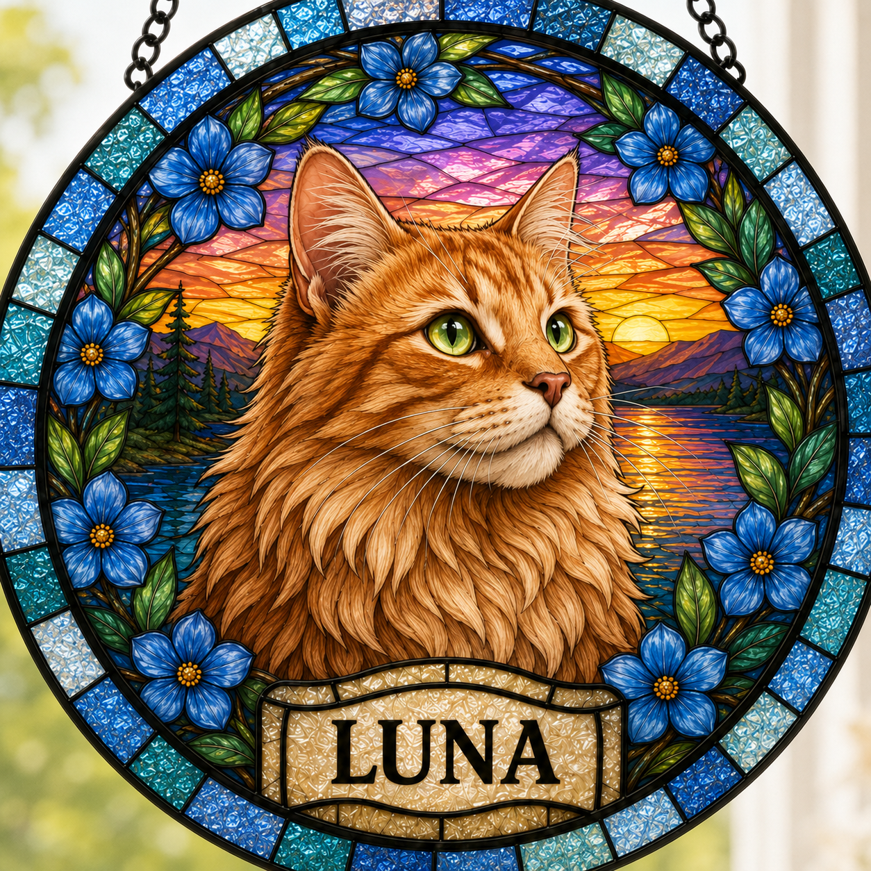 Custom Photo Cat Stained Glass Suncatcher Gift – Personalized Pet Portrait Window Decor | Cat Lover Memorial THUC99