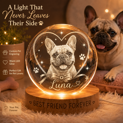 Dog Memorial Crystal Ball Lamp, Custom Pet Photo Night Light, Personalized Dog Keepsake THUC99