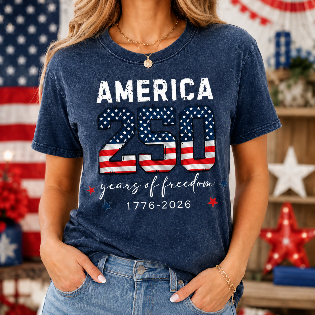 America 250th Celebration T-Shirt, Vintage Freedom Wash Shirt THUC99