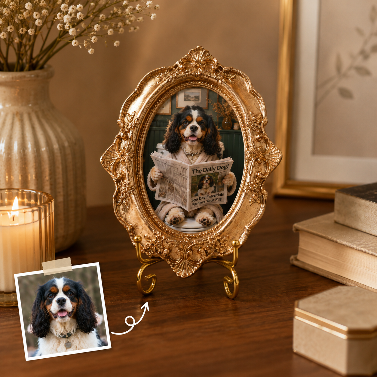 Personalized Dog Reading On Toilet Keepsake Magnet, Custom Pet Photo Vintage Frame Magnet, Dog Memorial Gift THUC99