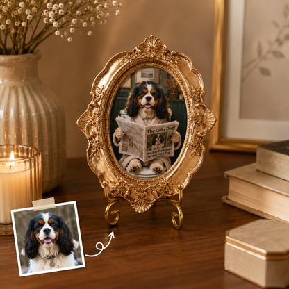 Personalized Dog Reading On Toilet Keepsake Magnet, Custom Pet Photo Vintage Frame Magnet, Dog Memorial Gift THUC99