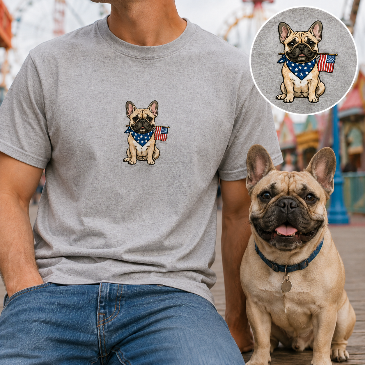 Custom Dog Photo Embroidery Tee, Personalized 250th Year America Pet Shirt, Cute Dog Mom Gift THUC99