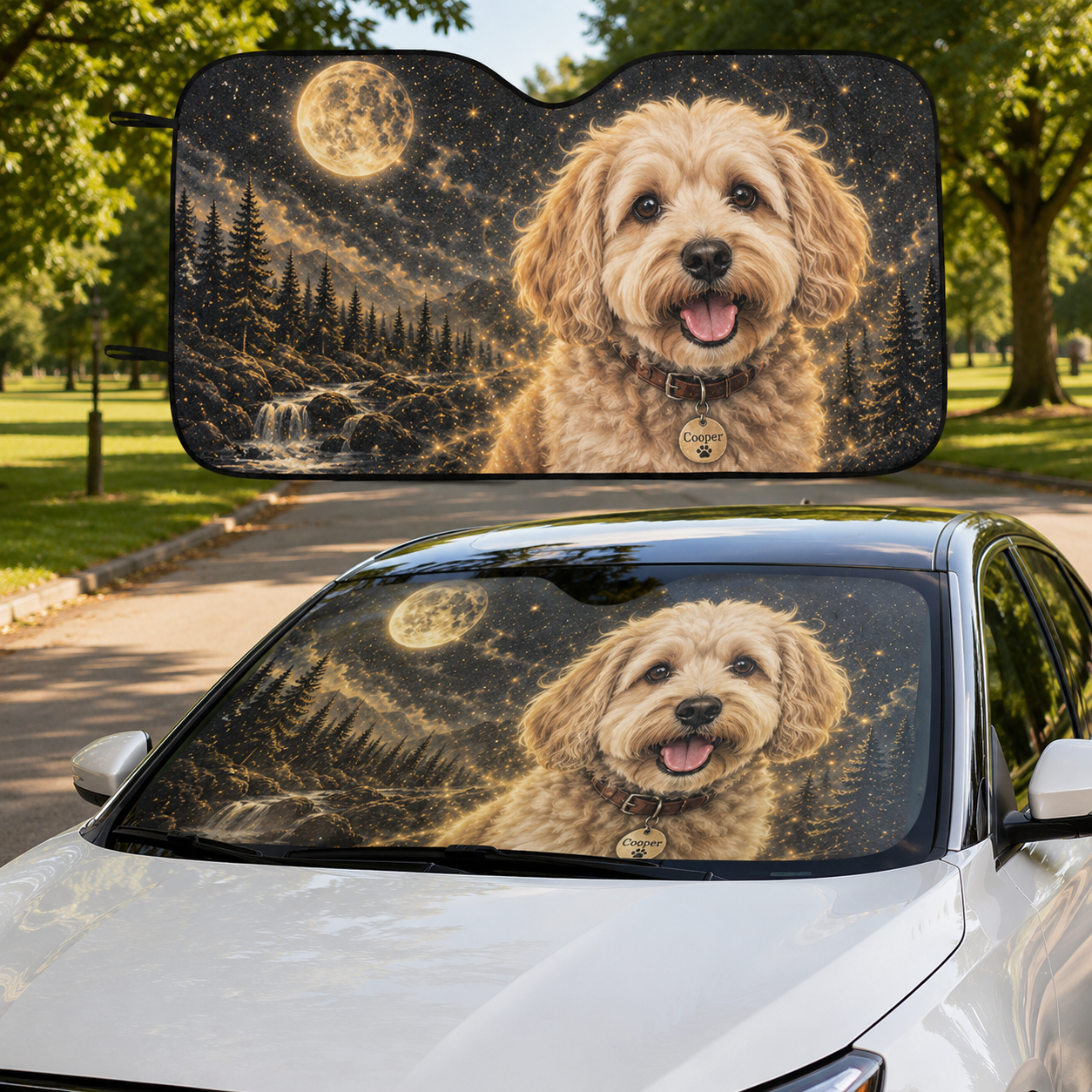 Personalized Pet Car Sun Shade, Custom Dog Photo Auto Windshield Cover, Foldable Car Accessories Gift THUC99