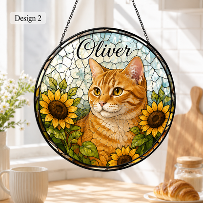 Personalized Cat Stained Glass Suncatcher – Custom Pet Photo Window Decor For Cat Lover THUC99