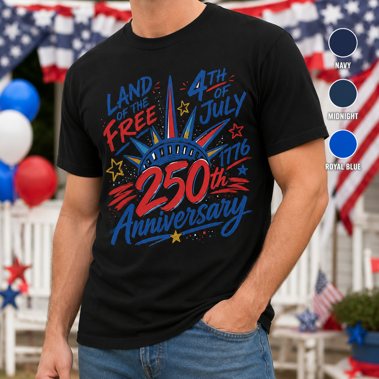 USA 250th Birthday Wash Shirt, Vintage Patriotic America Tee THUC99
