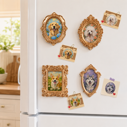Custom Dog Portrait Magnet, Vintage Photo Frame Refrigerator Magnet, Pet Memorial Gift THUC99