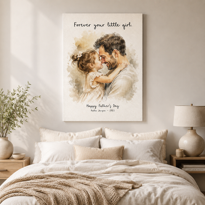 Custom Photo Dad And Daughter Canvas Wall Art - Custom Gift For Dad TOM99