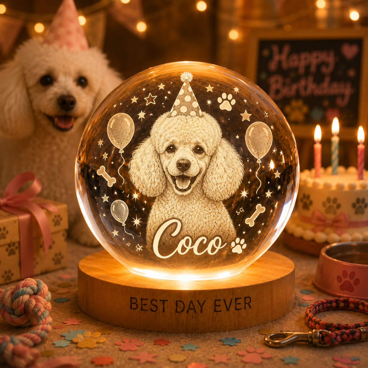 Personalized Dog Memorial Crystal Lamp, Custom Pet Photo Ball Night Light, Loss of Dog Gift THUC99