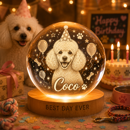 Personalized Dog Memorial Crystal Lamp, Custom Pet Photo Ball Night Light, Loss of Dog Gift THUC99