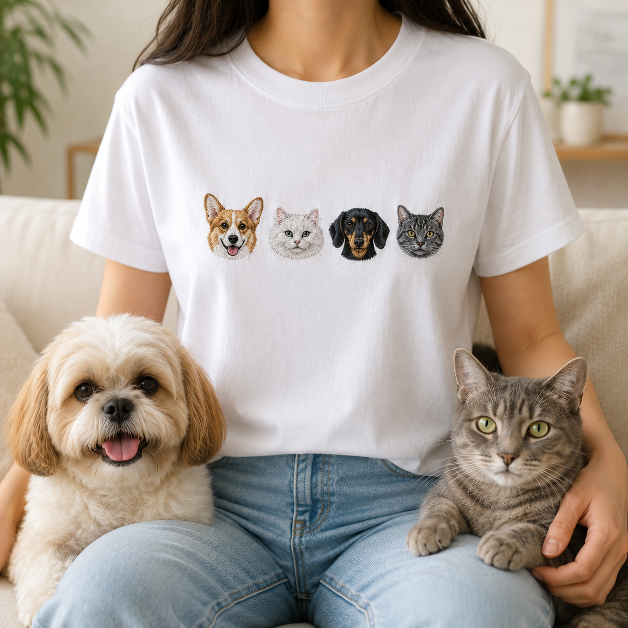 Custom Dog Photo Embroidered Tee, Personalized Pet Face Shirt, Dog Mom Dad Birthday Gift THUC99
