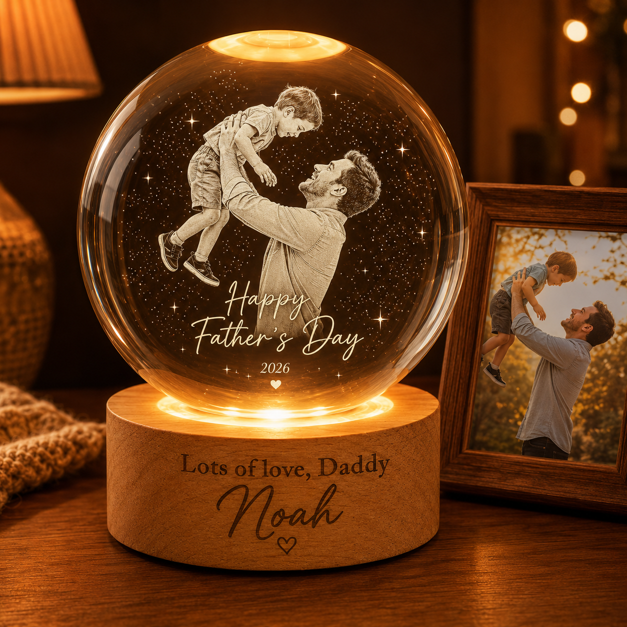 Personalized Dad Night Light, Custom Crystal Ball Photo Lamp, Gift For Papa THUC99
