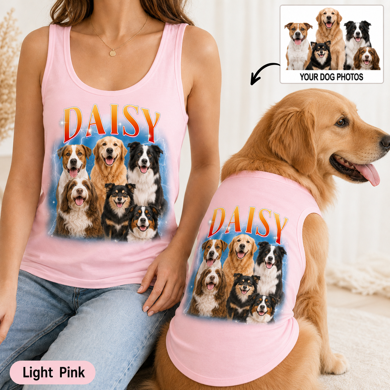 Custom Women’s Dog Mom and Pet Tank Top Set, Personalized Matching Dog Photo Shirt THUC99