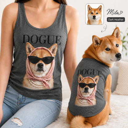 Matching Women’s Dog Mom and Dog Tank Tops, Personalized Pet Photo Shirt Set for Summer Gifts THUC99