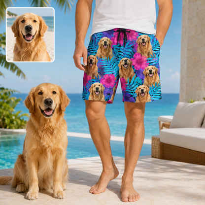 Personalized Custom Dog Picture Beach Shorts Summer Swim Trunks for Men THUC99