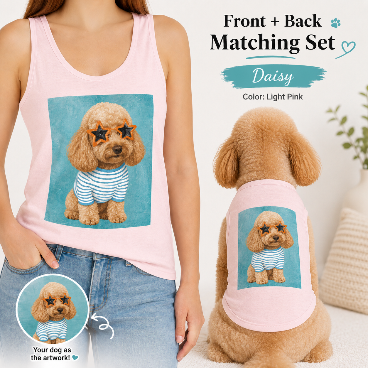 Custom Photo Dog Women’s Tank Top Set, Matching Dog Mom and Pet Shirt Gift THUC99