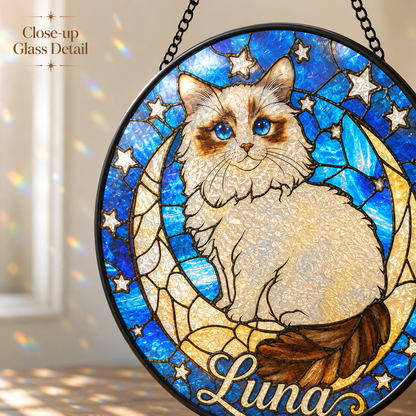 Personalized Cat Portrait Suncatcher – Custom Photo Stained Glass Window Decor For Pet Lover THUC99