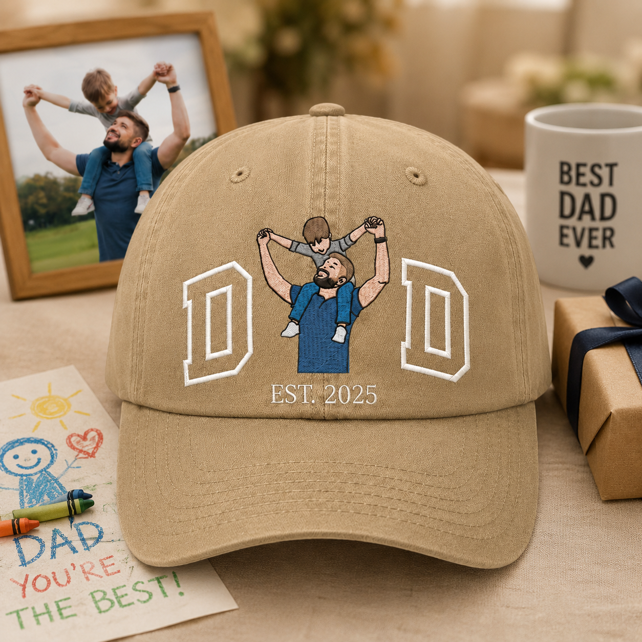 Custom Photo Dad Embroidered Hat, Personalized Face Cap, Custom Portrait Dad Hat, Father’s Day Gift For Dad THUC99
