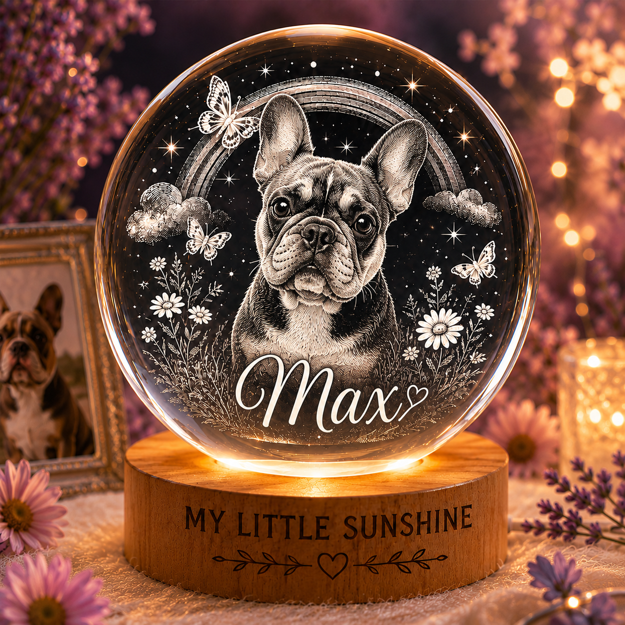 Personalized Pet Photo Crystal Ball Lamp, Custom Dog Night Light, Memorial Pet Gift THUC99