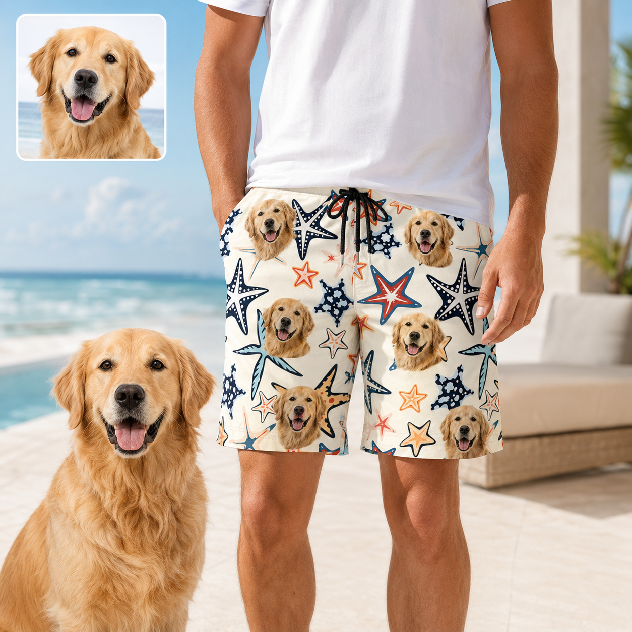 Personalized Custom Dog Picture Beach Shorts Summer Swim Trunks for Men THUC99