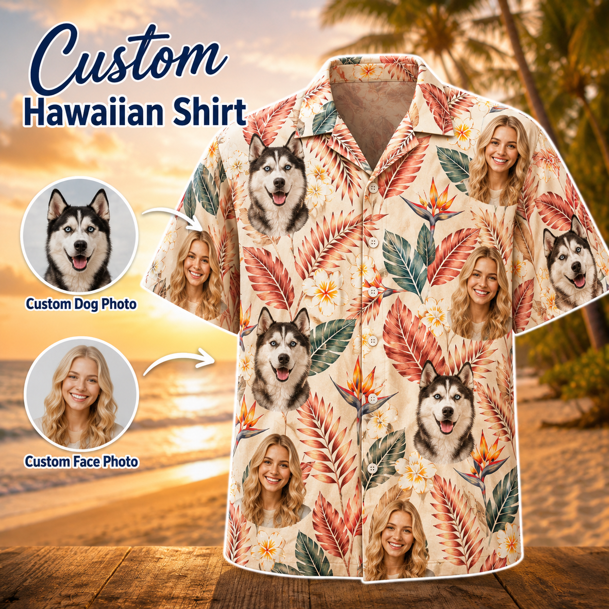 Custom Dog Photo Tropical Shirt, Personalized Hawaiian Beach Shirt, Dog Lover Gift Idea THUC99