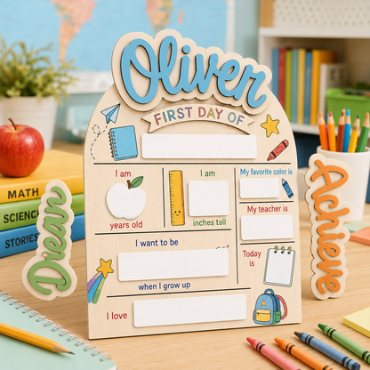 Personalized Preschool Kindergarten Sign, First Day Last Day School Board THUC99