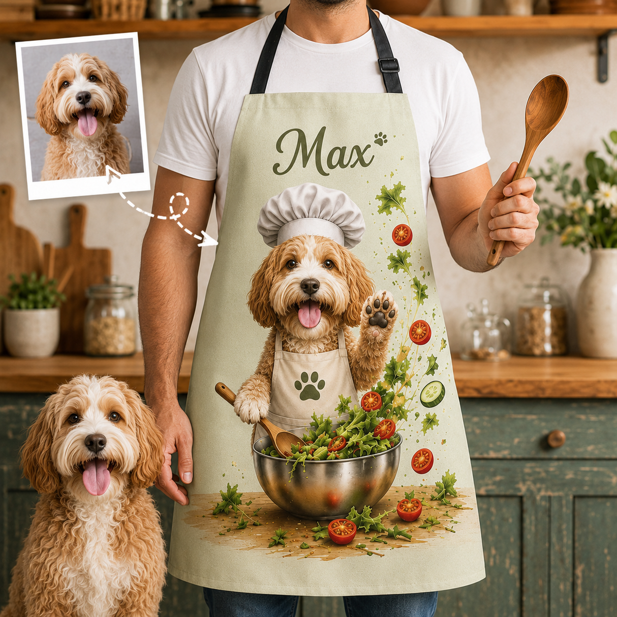 Personalized Dog Apron Oxford Custom Photo Apron, Pet Lover Kitchen Gift for Birthday or Holiday THUC99