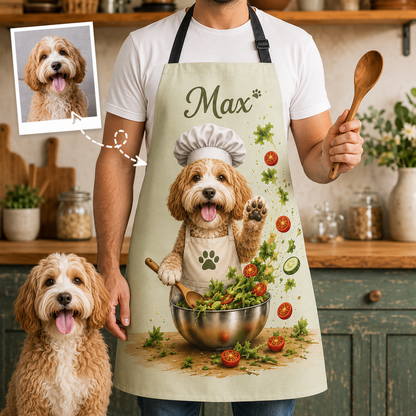 Personalized Dog Apron Oxford Custom Photo Apron, Pet Lover Kitchen Gift for Birthday or Holiday THUC99
