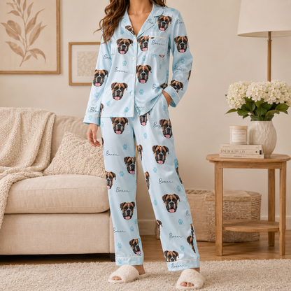 Custom Dog Image Satin Nightwear Set Personalized Pet Lover Sleepwear Gift THUC99