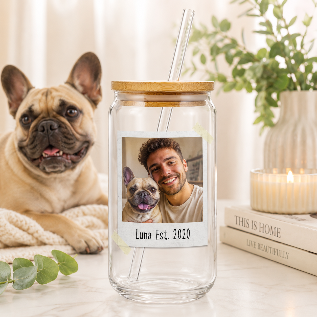 Personalized Puppy Photo Sipper Glass 16oz – Custom Drinkware for Dog Lovers THUC99