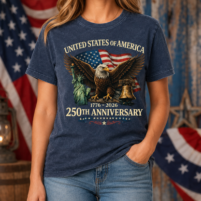 Patriotic USA Freedom Wash Shirt, America 250 Years Anniversary Tee THUC99