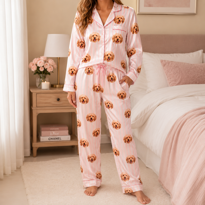 Custom Dog Photo Satin Pajamas Set Personalized Sleepwear Gift for Dog Lovers THUC99