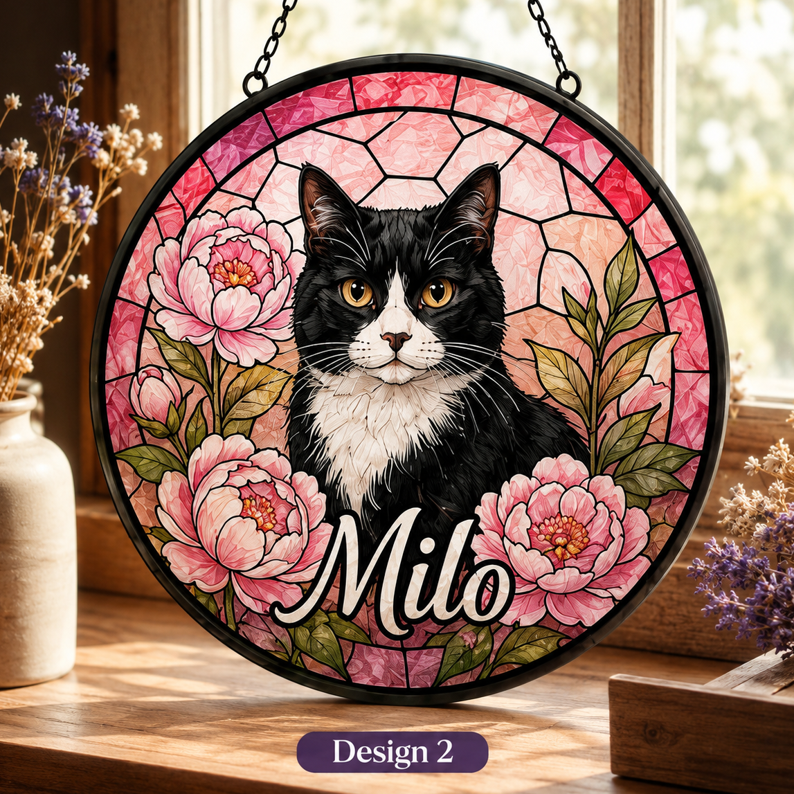 Custom Photo Cat Stained Glass Suncatcher – Personalized Pet Lover Window Decor THUC99