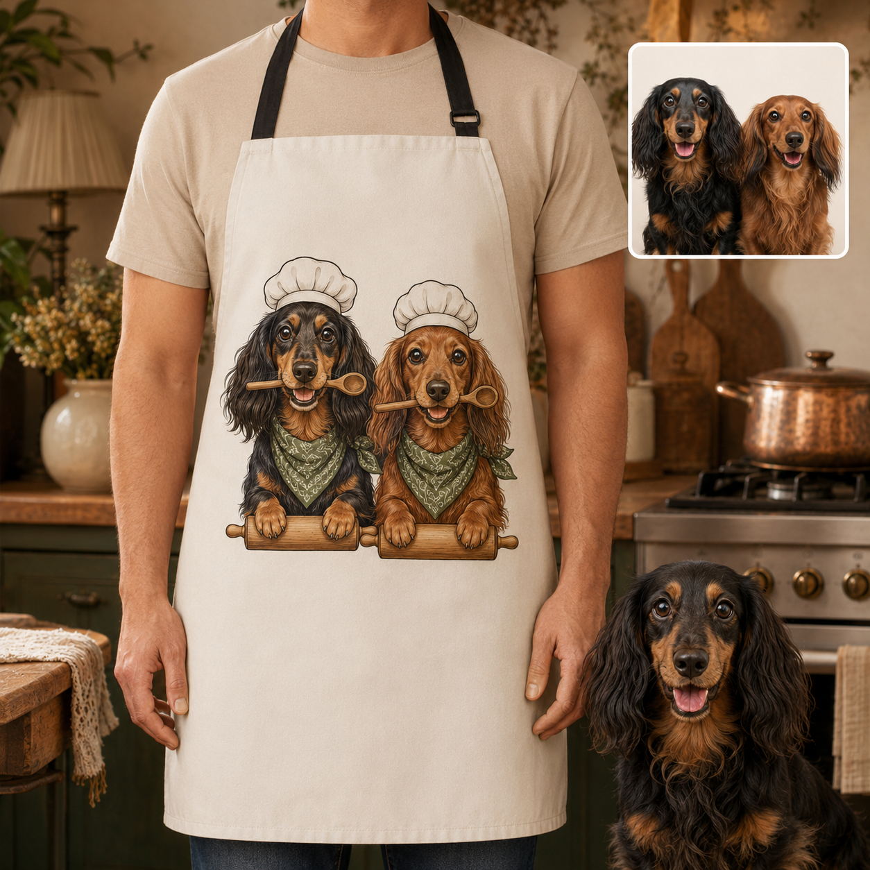 Personalized Pet Apron with Dog Face Photo, Custom Kitchen Apron for Dog Mom, Dog Dad and Pet Lovers THUC99