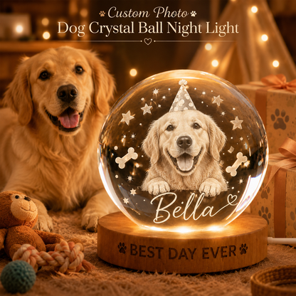 Custom Pet Crystal Ball Night Light, Personalized Dog Birthday Photo Lamp, Pet Memorial Gift THUC99