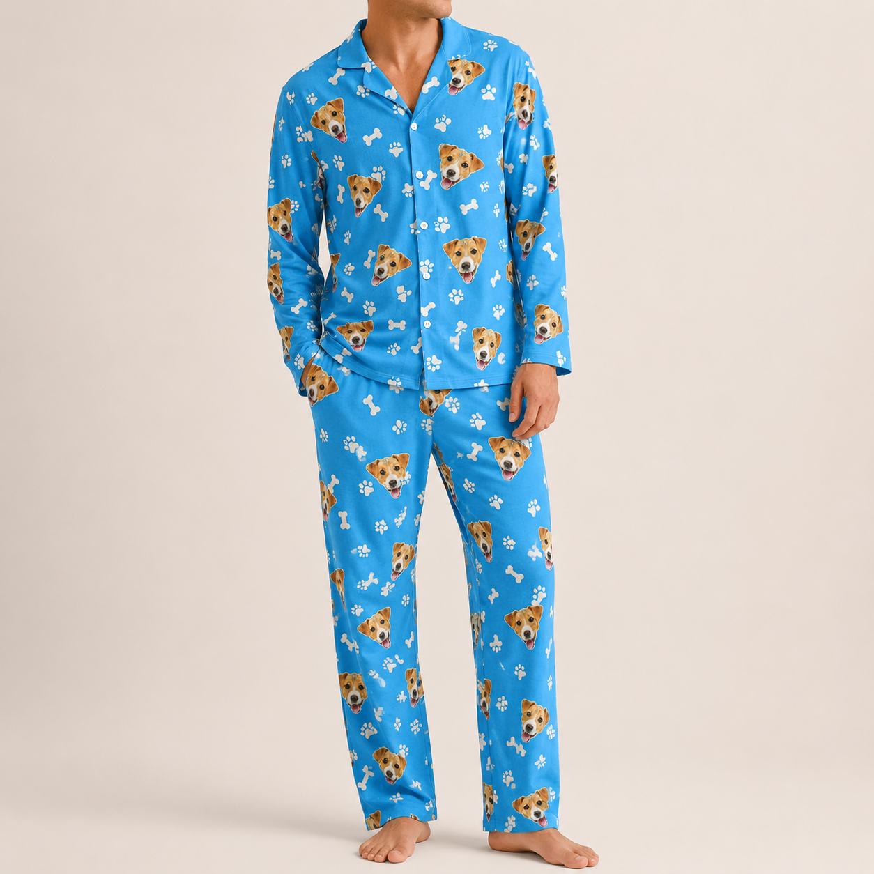 Custom Dog Photo Unisex Pajamas Set, Personalized Pet Face Sleepwear for Men and Women THUC99