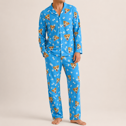 Custom Dog Photo Unisex Pajamas Set, Personalized Pet Face Sleepwear for Men and Women THUC99