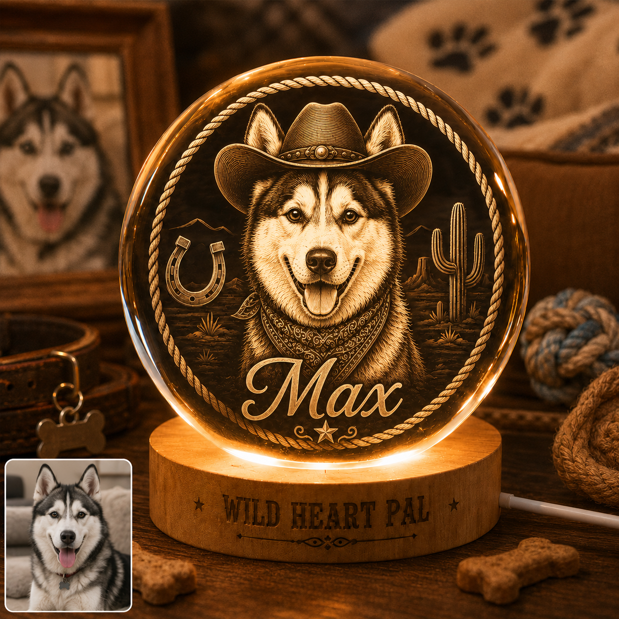 Custom Pet Photo Crystal Lamp, Personalized Dog Crystal Ball Light, Memorial Dog Decor THUC99