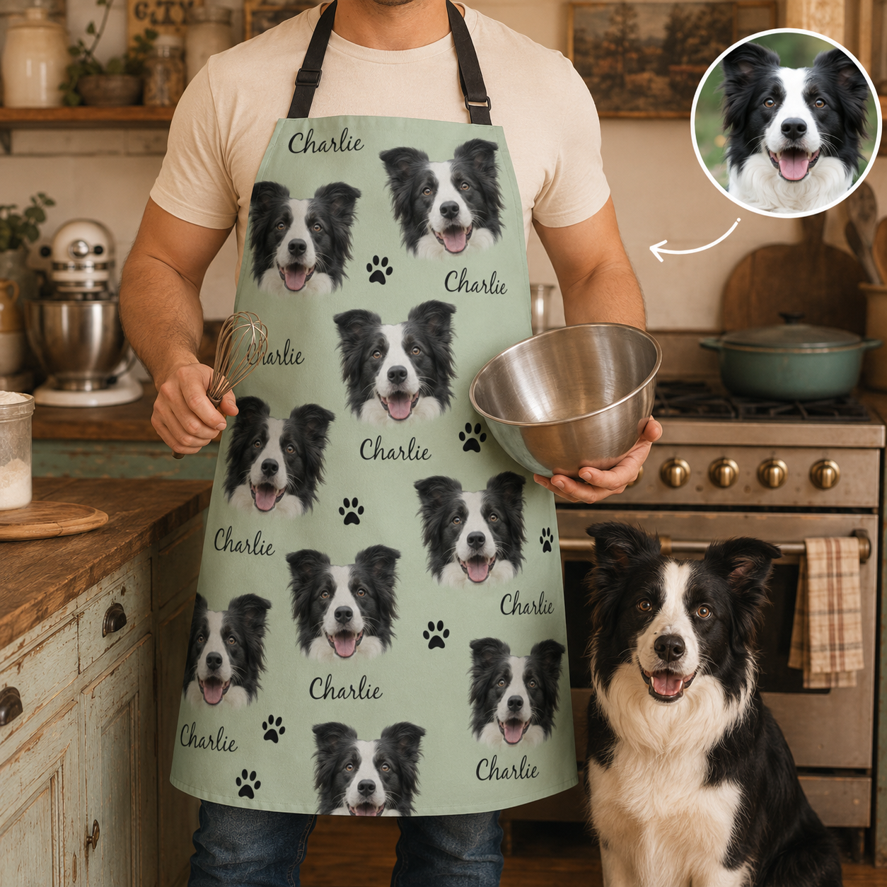 Custom Dog Face Apron Personalized Photo Apron, Funny Pet Lover Kitchen Gift for Dog Mom and Dog Dad THUC99