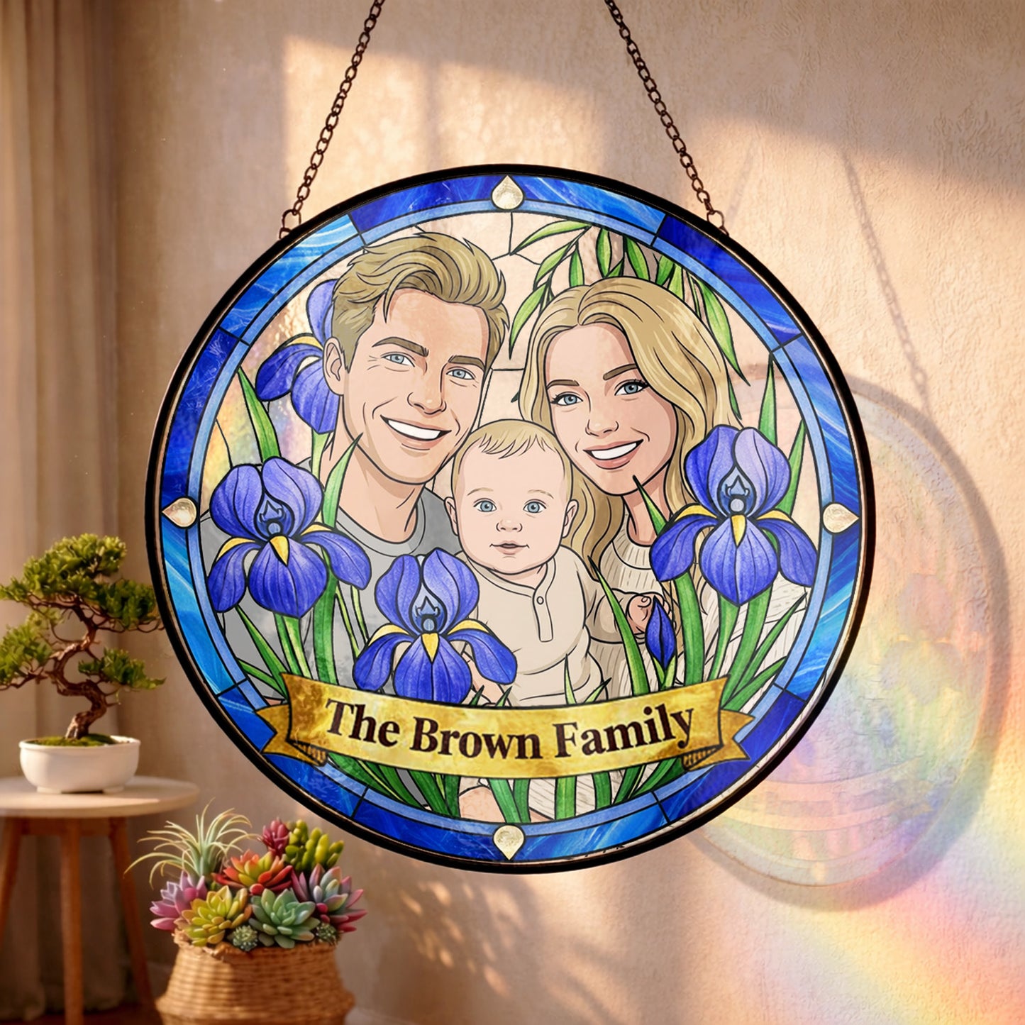 Custom Photo Family Photo Suncatcher – Personalized Stained Glass Window Hanging For Mom Gift THUC99