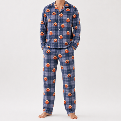 Personalized Pet Photo Pajamas Set for Men Women, Custom Dog Face Matching Sleepwear THUC99