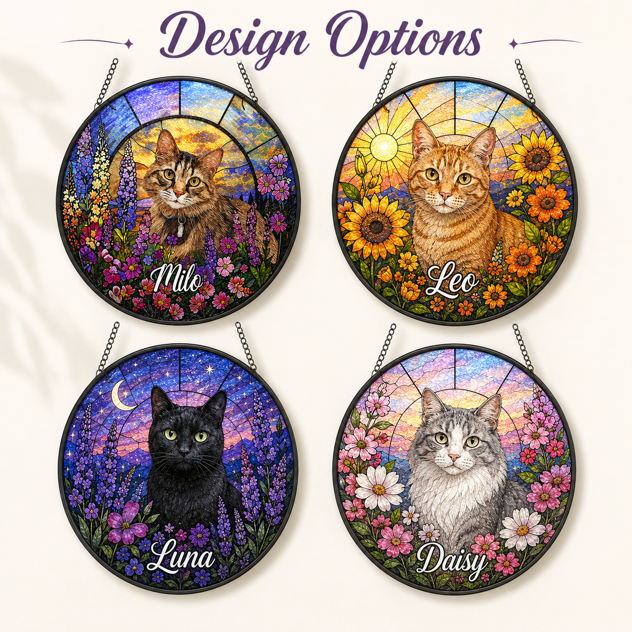 Custom Photo Cat Lover Stained Glass Suncatcher – Personalized Cat Sympathy Gift | Pet Memorial Decor THUC99