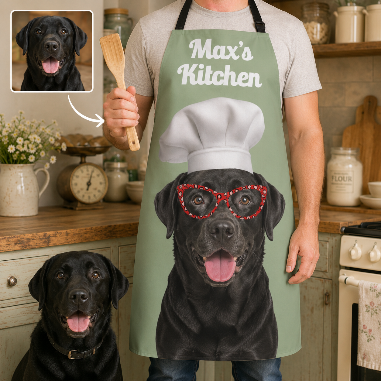 Custom Pet Photo Apron Personalized Dog Lover BBQ Apron, Unique Kitchen Apron Gift for Dog Mom and Dad THUC99
