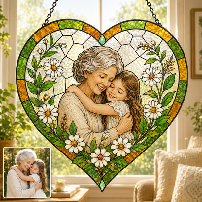 Custom Photo Mom Stained Glass Suncatcher, Personalized Memorial Window Hanging Keepsake THUC99