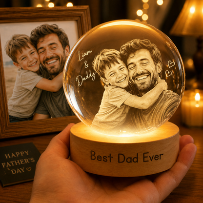Custom Photo Best Dad Ever Crystal Ball Night Light, Personalized Gift For Dad THUC99