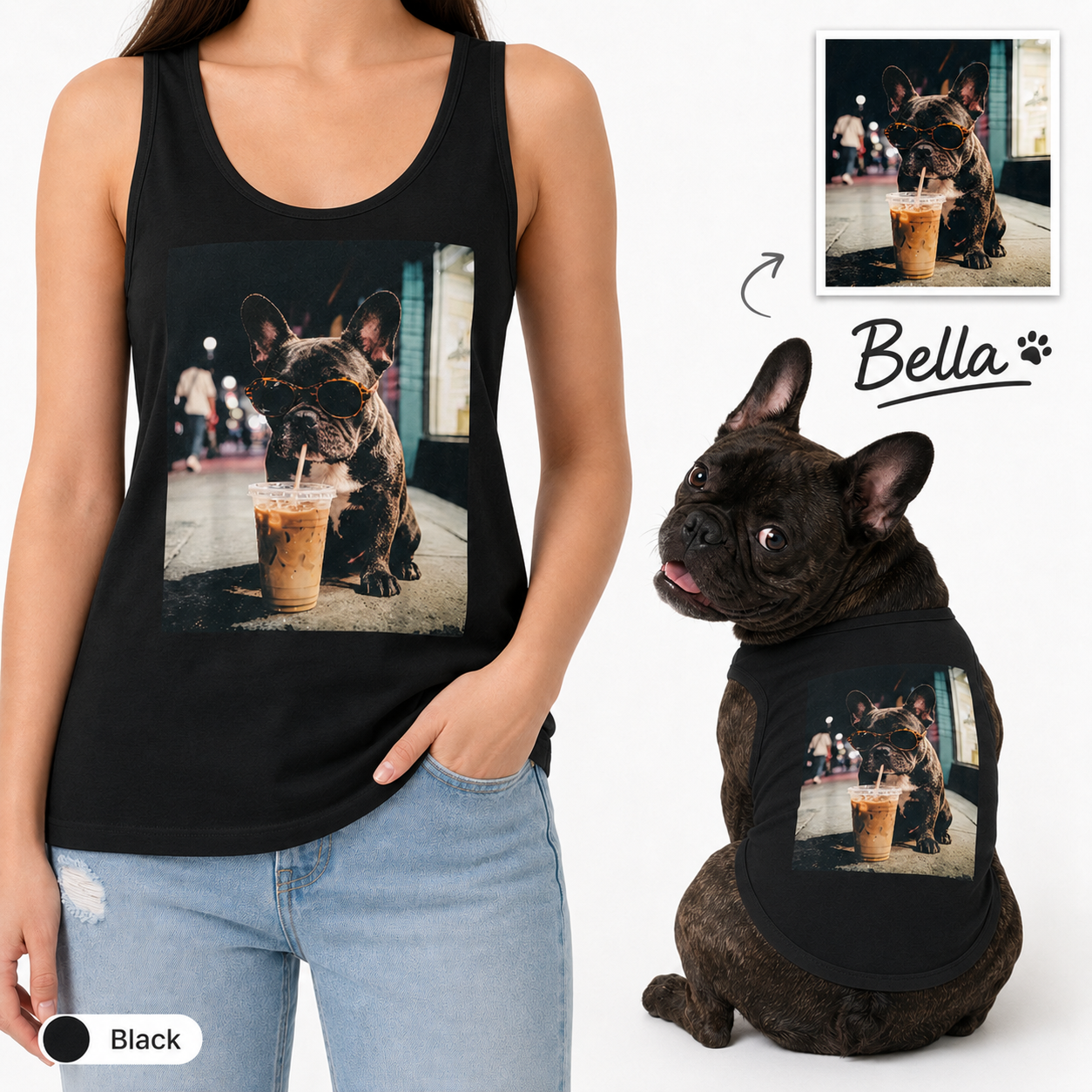 Custom Photo Dog Tank Top Matching Pet Set, Personalized Women’s Tank Top and Pet Tank Top Outfit THUC99