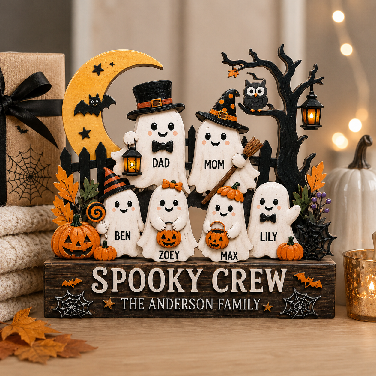 Personalized Halloween Family Boo Wooden Block 2D Flat, Custom Wood Sign, Home Decor  THUC99