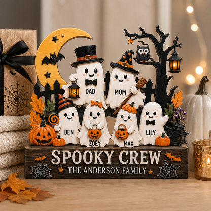 Personalized Halloween Family Boo Wooden Block 2D Flat, Custom Wood Sign, Home Decor  THUC99