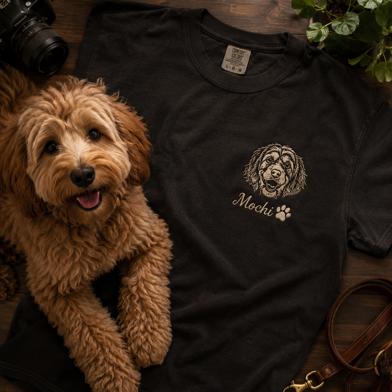Custom Dog Portrait Embroidered T-Shirt, Personalized Pet Photo Shirt, Gift For Dog Lover THUC99
