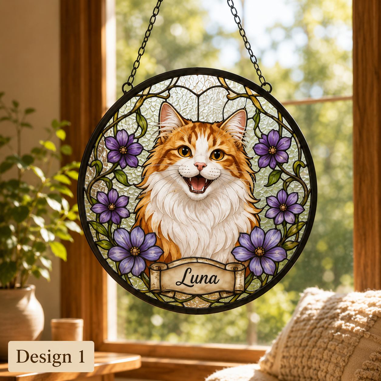 Custom Photo Pet Stained Glass Suncatcher – Personalized Cat Lover Window Ornament Gift THUC99
